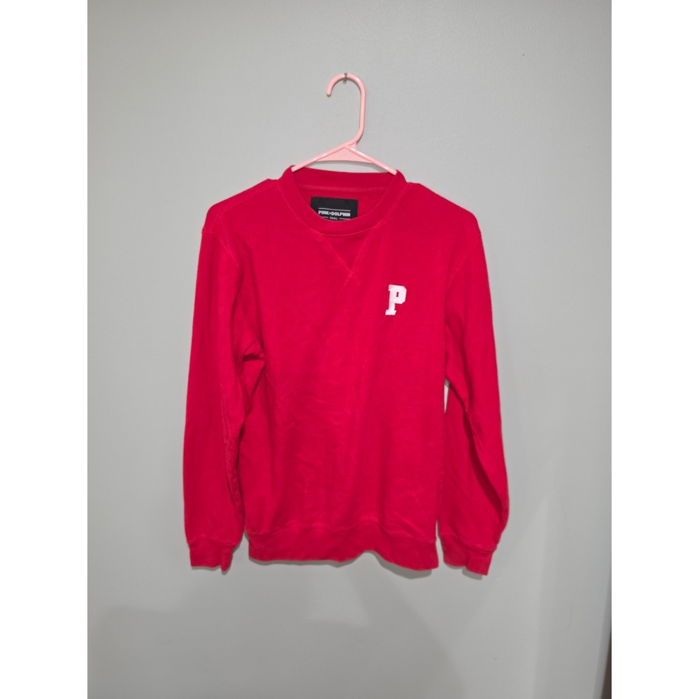 Pink Dolphin Red Crewneck Sweatshirt White P Logo Patch Streetwear Small